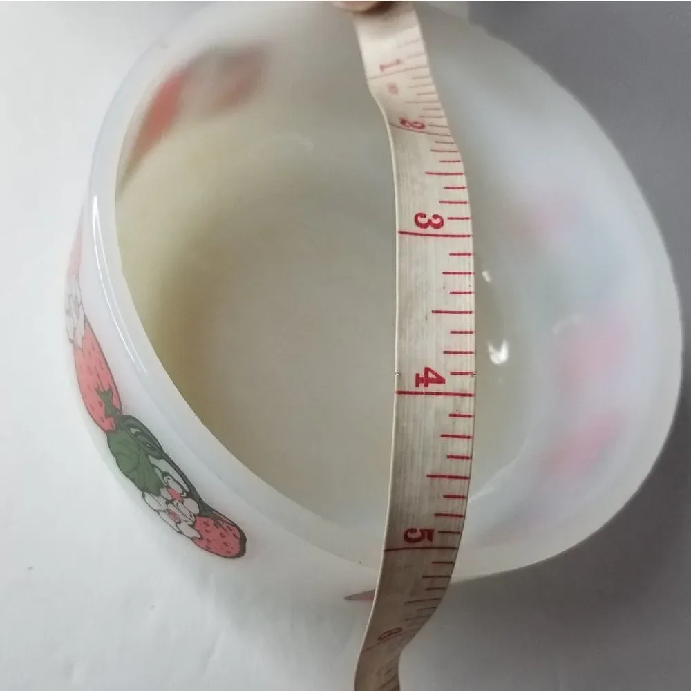 Glass bake  USA made handled bowl with  strawberries detail